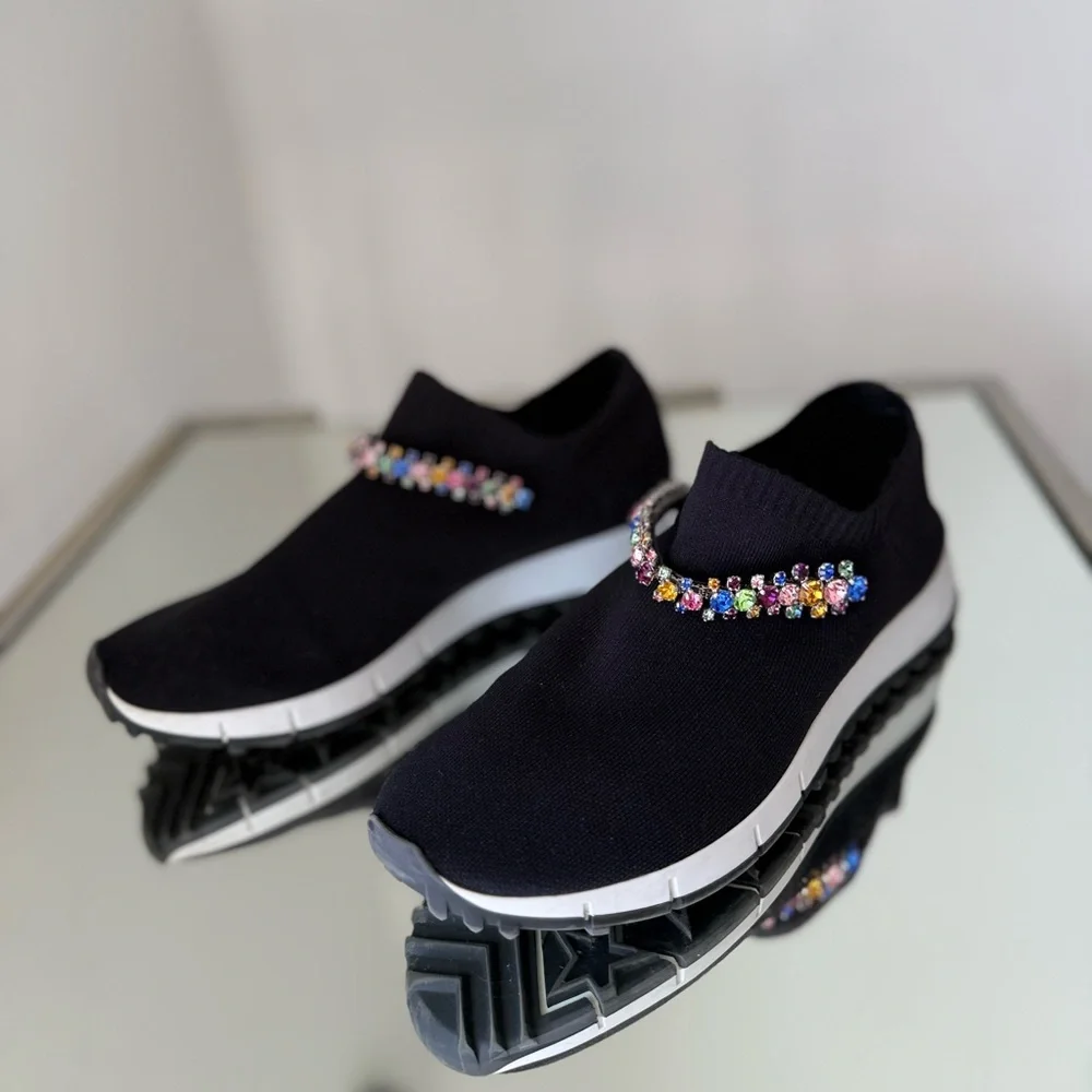 Like new JIMMY CHOO Verona Embellished Knit Trainers $795 36.5